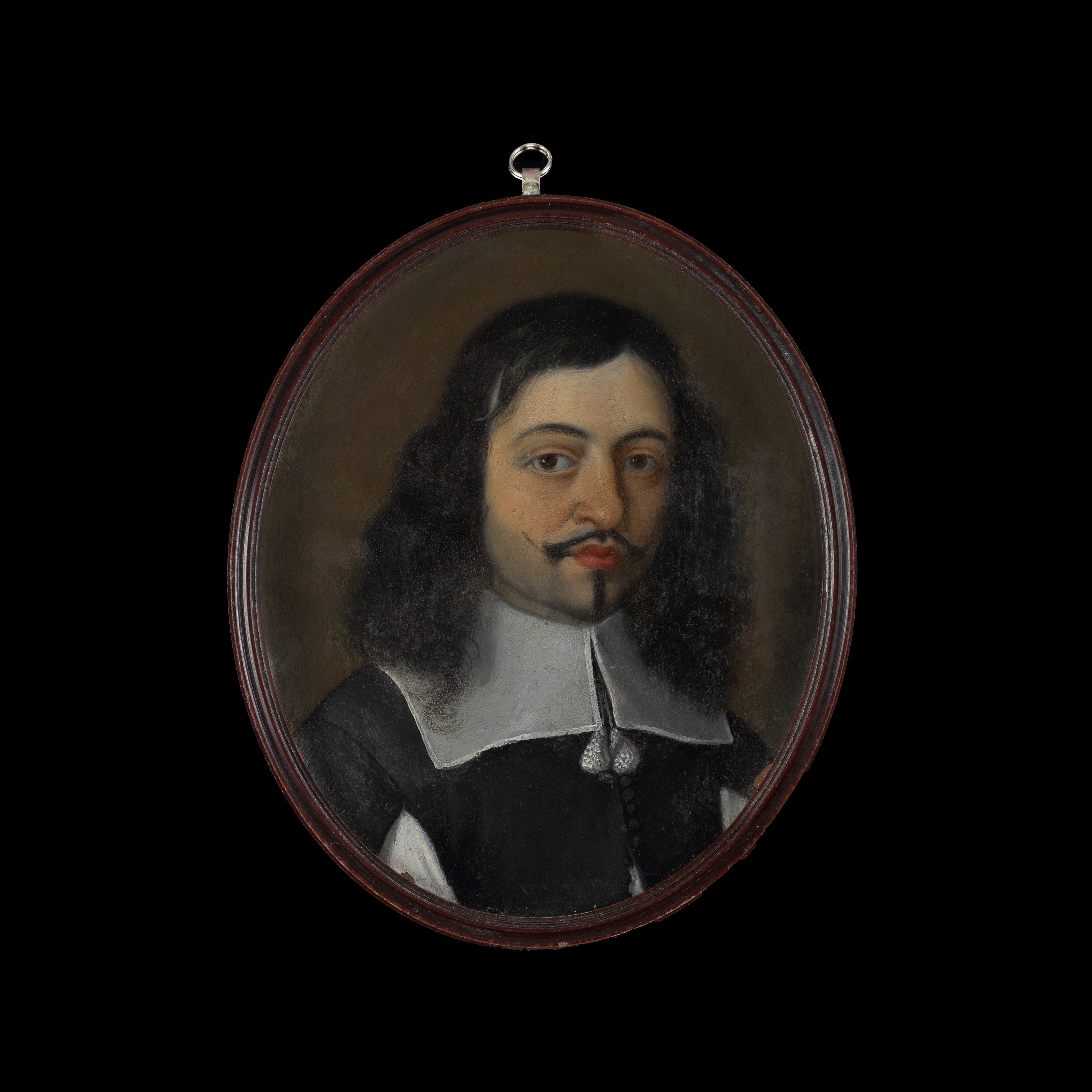 Portrait of a Gentleman, wearing black, slashed doublet over white shirt, white lawn collar with tassels, his dark hair worn long